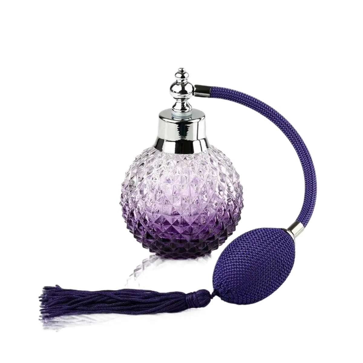 Rozpylacz do perfum, Glass Perfume Bottle Atomizer 100ml Purple Refillable With Pump And Tassels